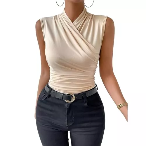 YNIQUE Ärmellose Blusen YNIQUE Damen-T-Shirt Schulterfrei, Top Ärmellos Damen, Retro Slim Fit Crop Top, Sommertops Elegant Cross Wrap Tank Top