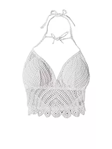 GORGLITTER Tops GORGLITTER Bikini Cover Up Top Damen Cover Up Strand Oberteil Gestricktes Gehäkeltes Crop Top Strandponcho Sommer Neckholder Tankini Oberteil