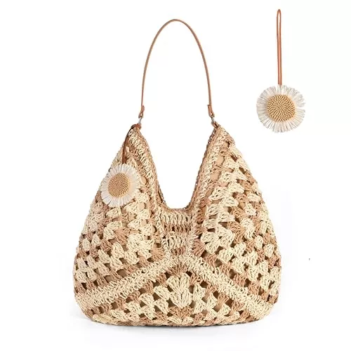 boshiho Taschen & Rucksäcke boshiho Stroh Strandtasche klein Damen - Korbtasche Geflochten mit leder, 2025 Boho Basttasche Netz Shopper für Reisen&Urlau