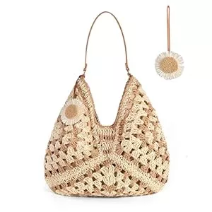 boshiho Taschen & Rucksäcke boshiho Stroh Strandtasche klein Damen - Korbtasche Geflochten mit leder, 2025 Boho Basttasche Netz Shopper für Reisen&Urlau