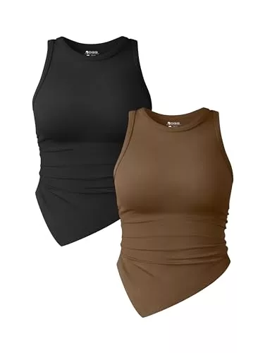 OQQ Tops OQQ Damen 2-teiliges Tank-Top gerüscht Rundhalsausschnitt ärmellos Basic Stretch Tops