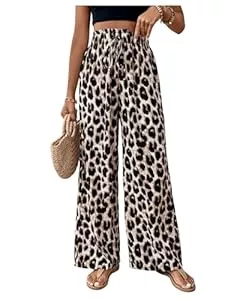 SweatyRocks Hosen SweatyRocks Lockere Hosen Damen Elegant Weite Hose Leo Hose Weites Bein Damenhose Mit Gummizug Plissee Hosen Lang Strandhose