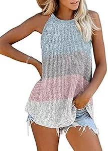 Uusollecy Tops Uusollecy Stricktop Damen Sommer U-Ausschnitt Casual Loose Tank Top, Ärmellose Stricken Sommertop Oberteile