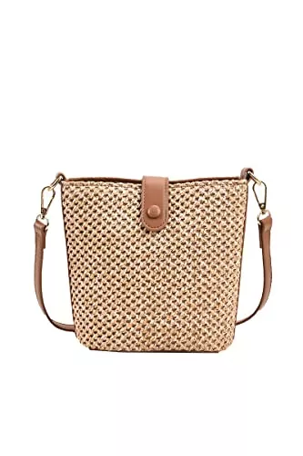 Ulisty Taschen & Rucksäcke Ulisty Damen Klein Faux Stroh Tasche Mini Gewebt Eimer Tasche Sommer Strandtasche Mode Schultertasche Umhängetasche Handtasche