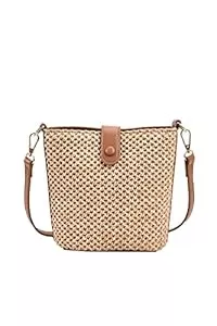 Ulisty Taschen & Rucksäcke Ulisty Damen Klein Faux Stroh Tasche Mini Gewebt Eimer Tasche Sommer Strandtasche Mode Schultertasche Umhängetasche Handtasche