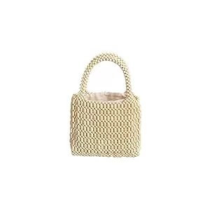 CORIOS Taschen & Rucksäcke CORIOS Damen Gewebte Handtasche Openwork Tragetasche Holz Perlen Henkeltaschen Böhmische Tote Beutel Retro Eimer Taschen Sommer Strand Tasche Reise Urlaub Strand Gestrickte Tasche