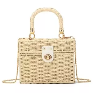 SUKUTU Taschen & Rucksäcke SUKUTU Handgeflochtene Rattantasche für Frauen Geflochtener Strohhalm Square Crossbody Bag Vintage Korb Handtasche Strand Tragetasche