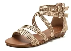 Pexuya Sandalen & Slides Pexuya Damen Frauen Bohemian Sommerschuhe PU Leder Römisch Flach Sandalen S94