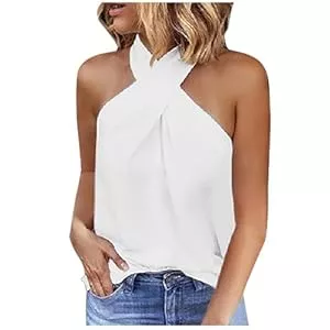 pxjsdwe Tops Tank Top Damen Neckholder Ärmellose Oberteile Elegant Sommer Tank Tops Sexy Basic Shirts Rückenfrei Einfarbig Bluse Tanktop Locker Casual Tshirt