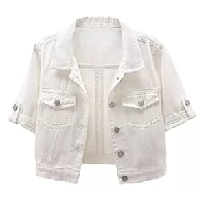 BlueFire2015 Jacken BlueFire2015 Frauen Kurzarm Denim Jacke Button Down Schal Stretch Denim Jean Jacke