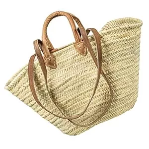 LA FIORE 24 Taschen & Rucksäcke LaFiore24 Einkaufskorb Schulter Tasche Palmblatt Shopper Damen Henkeltasche Natur
