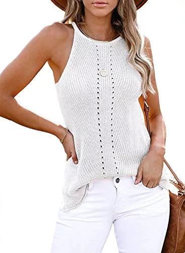 Uusollecy Tops Uusollecy Stricktop Damen Sommer U-Ausschnitt Casual Loose Tank Top, Ärmellose Stricken Sommertop Oberteile