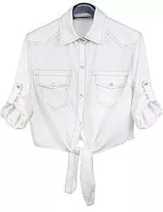AMEBELLE Hemdblusen AMEBELLE Damen Roll-Up 3/4 Ärmel Tie Front Knoten Shirt Chambray Denim Crop Top