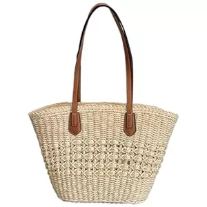 Dbvnnsy Taschen & Rucksäcke Dbvnnsy Strohbeutel große Kapazität Strohbeutel Tasche mit Reißverschluss Sommer gewebter Bag Strandtaschen für Frauen für Reiseurlaub