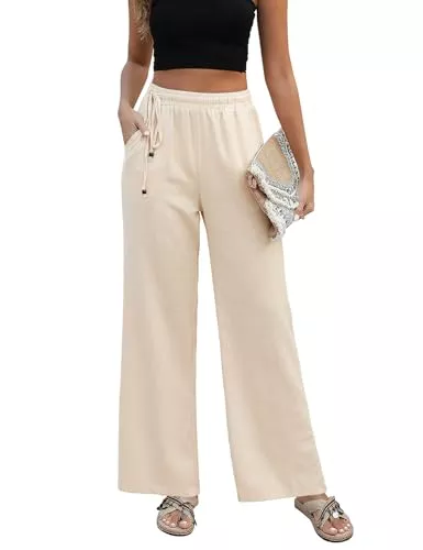 Niwicee Hosen Niwicee Sommerhose Damen Leicht Leinenhose Damen Mit Taschen Weites Bein High Waist Lose Hosen Bequeme Lang Stoffhose Mit Kordelzug