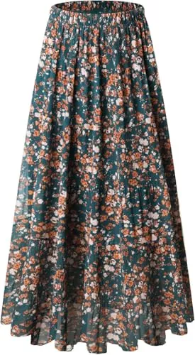 Genfien Röcke Genfien Rock Damen Lang Elegant Chiffon Röcke mit Futter Elastische Taille Taille Maxirock Casual Freizeitrock Hochzeit Cocktail Skirt