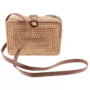TENDYCOCO Taschen & Rucksäcke TENDYCOCO 2 Stück Rattan-Tasche Handtasche Für Damen Clutch Boho-Handtasche Lederkorb Gewebte Rattan-Handtasche Rattan-Tasche Mit Schultergurt Boho-Umhängetasche Gewebte