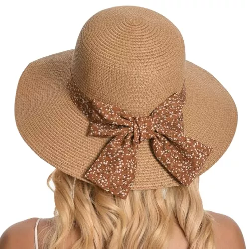 Gajaous Hüte & Mützen Gajaous Strandstrohhüte für Frauen Sommer Strand UV-Hut Faltbarer breiter Rand Strohhut,Leichter Faltbarer Sommerreise Strohhut