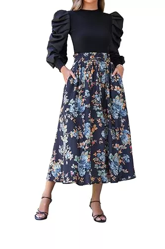 SCARLET DARKNESS Röcke Scarlet Darkness Viktorianischer Maxirock für Damen, Sommer, Blumenmuster, langer Rock mit Taschen