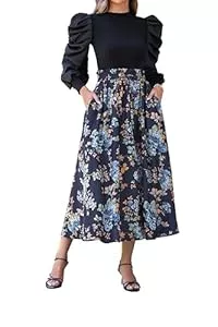 SCARLET DARKNESS Röcke Scarlet Darkness Viktorianischer Maxirock für Damen, Sommer, Blumenmuster, langer Rock mit Taschen