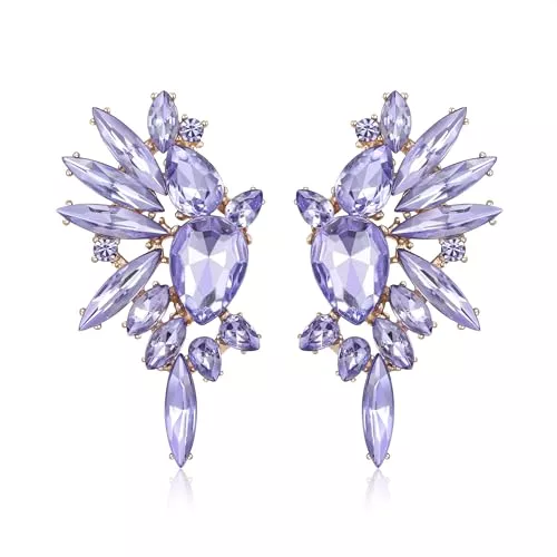 EVER FAITH Schmuck EVER FAITH Kristall Statement Ohrringe, Art Deco Marquise Drop Cluster Braut Bling bunte baumeln Ohrringe für Damen Iridescent AB Gold-Ton