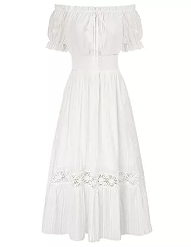 SCARLET DARKNESS Freizeit SCARLET DARKNESS Damen Renaissance Kleider Schulterfrei Puffärmel Gesmokte Taille Baumwollkleid