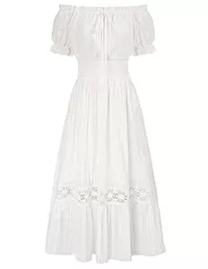 SCARLET DARKNESS Freizeit SCARLET DARKNESS Damen Renaissance Kleider Schulterfrei Puffärmel Gesmokte Taille Baumwollkleid