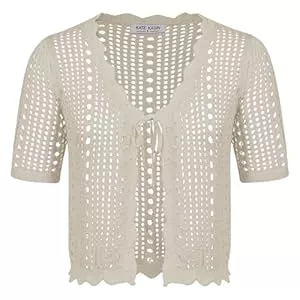 Kate Kasin Strickjacken Kate Kasin Damen Elegant Kurzarm Cardigan mit V Ausschnitt Einfarbiger Leichte Strickjacke Bolero