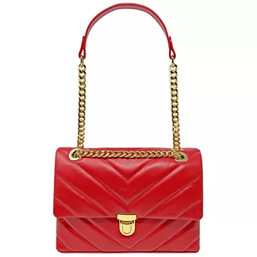 Parubi Taschen & Rucksäcke Parubi, Damen-Schultertasche und gesteppter Schultergurt mit Kette, aus echtem Leder, Made in Italy, mittlere Matelassé-Handtasche, kleine Clutch, elegante Zeremonie, Modell Elda