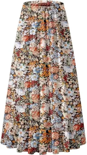 Genfien Röcke Genfien Rock Damen Lang Elegant Chiffon Röcke mit Futter Elastische Taille Taille Maxirock Casual Freizeitrock Hochzeit Cocktail Skirt