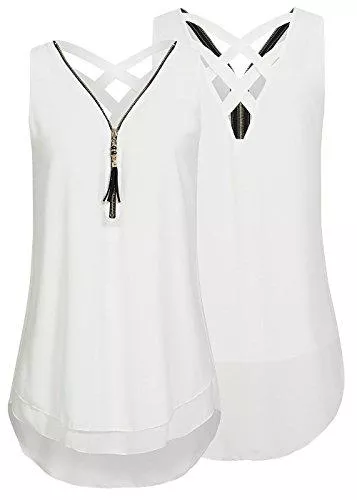 Flying Rabbit Ärmellose Blusen Flying Rabbit Damen Shirt Chiffon Bluse Langarmshirt mit Reißverschluss Vorne V-Ausschnitt Tops T-Shirt