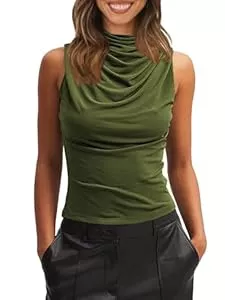Imily Bela Ärmellose Blusen Imily Bela Damen Tank Top Ruched Stehkragen Tops Sexy Ärmellos T-Shirts Sommer Wasserfall Camisole Oberteil