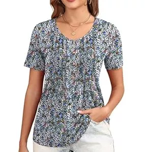 GRECERELLE Kurzarmblusen GRECERELLE T-Shirt Damen Somme Tops Damen Kurzarm T-Shirt Elegant Button Casual Basic plissiert Blumen Bluse Shirts