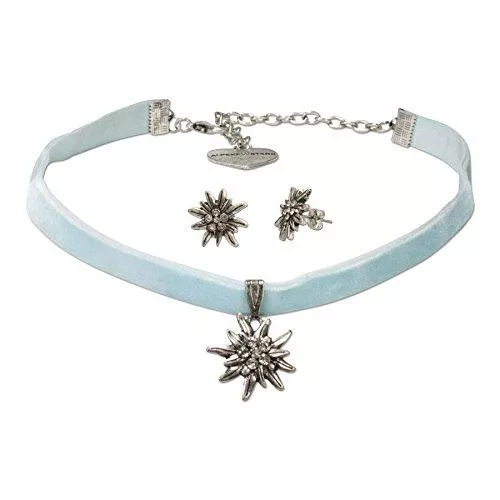 Alpenflüstern Schmuck Alpenflüstern Trachtenschmuck-Set Trachten-Samt-Kropfband und Ohrstecker Strass-Edelweiß - Damen-Trachten-Schmuck, Trachtenset Trachtenkette und Trachten-Ohrringe in traditionellen Farben SET016