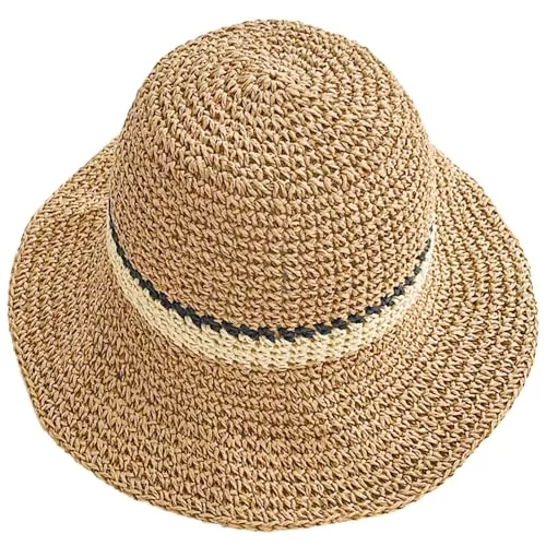 KXF Hüte & Mützen KXF Damen Sonnenhut Faltbar Packbar Up Brim Bucket Cap Floppy Straw Sonnenhut für Urlaub Sommer Strand Wandern, Verstellbare Passform