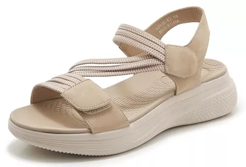 SMajong Sandalen & Slides SMajong Damen Sandalen Mit Klettverschluss Bequeme Orthopädische Sandale Weben Plateau Freizeitsandale Rutschfeste Outdoorsandale