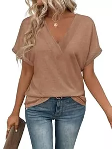 Cuptacc T-Shirts Cuptacc Tshirt Damen Oberteile Kurzarm V-Ausschnitt Shirts Damen Sommer Elegant Locker Basic Top