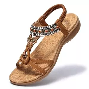 Littleplum Sandalen & Slides Littleplum Damen Sandalen Freizeit Flach Sandalette mit Strass Perlen Bohemia Strand Schuhe SKT8627E
