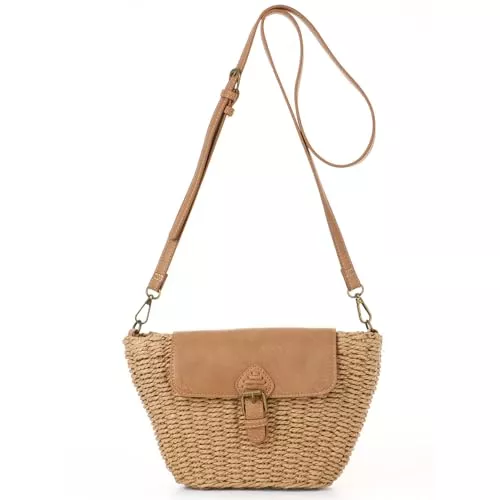 EVEOUT Taschen & Rucksäcke EVEOUT Stroh Umhängetasche Damen Sommer Klein Weidengeflecht Rattan Korb Tasche Chic Gewebte Crossbody Strohtasche für Strand