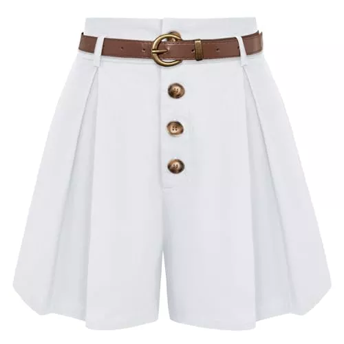 Belle Poque Shorts Belle Poque Damen Hohe Taille Weites Bein Baumwolle Shorts Casual Plissiert Shorts mit Gürtel