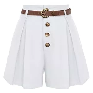 Belle Poque Shorts Belle Poque Damen Hohe Taille Weites Bein Baumwolle Shorts Casual Plissiert Shorts mit Gürtel