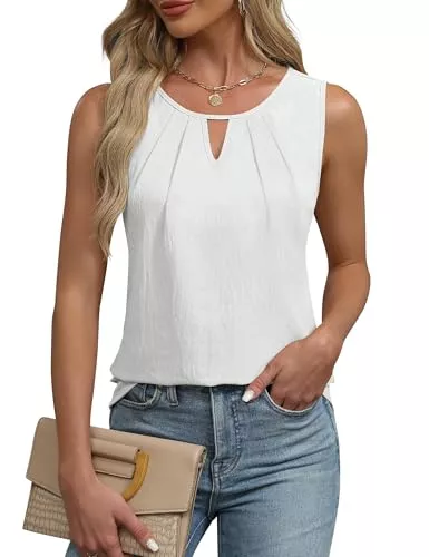 Chicrise Ärmellose Blusen Chicrise Tank Top Damen V Ausschnitt Oberteile Ärmellos Sommer Keyhole Elegant Bluse