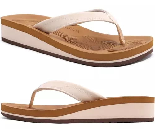 COFACE Sandalen & Slides COFACE Flip Flops Damen Flache Zehenabscheider Badelatschen für Sommer Beach Frauen Keilabsatz Tanga Sandalen mit Weichem Yoga Matte