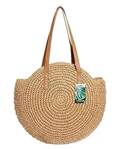 YXQSED Taschen & Rucksäcke YXQSED Damen Gewebte Tasche Rund - Sommer Strandtasche Stroh Umhängetaschen Handgemachte Schultertaschen Groß