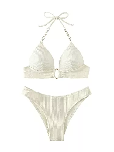 GORGLITTER Bademode GORGLITTER Push Up Bikini Damen Set Bikini Mit Strass Kette Neckholder Bikini Zweiteiliger Badeanzug Mit Schnürung Bademode