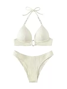 GORGLITTER Bademode GORGLITTER Push Up Bikini Damen Set Bikini Mit Strass Kette Neckholder Bikini Zweiteiliger Badeanzug Mit Schnürung Bademode