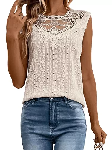 GORGLITTER Ärmellose Blusen GORGLITTER Spitzenshirt Damen Schwarz Elegant Tank Top Mit Spitze Sommer Oberteile Locker Spitzentop Mit Guipure Spitzeneinsatz