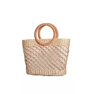ISAKEN Taschen & Rucksäcke ISAKEN Frauen Strohtaschen Handgewebte Strandtasche Rattan Tasche Schnalle Stil Böhmen Handgefertigt Stroh Crossbody Geflochtene Damen Tasche für Arbeit Reise Party Hochzeit Outdoor