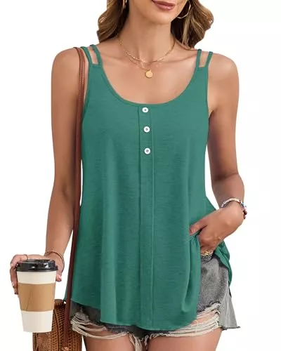 PLOKNRD Ärmellose Blusen PLOKNRD Damen Tank Top Sommer Spaghetti Oberteile Ärmellose Rundhalsausschnitt Button Tops