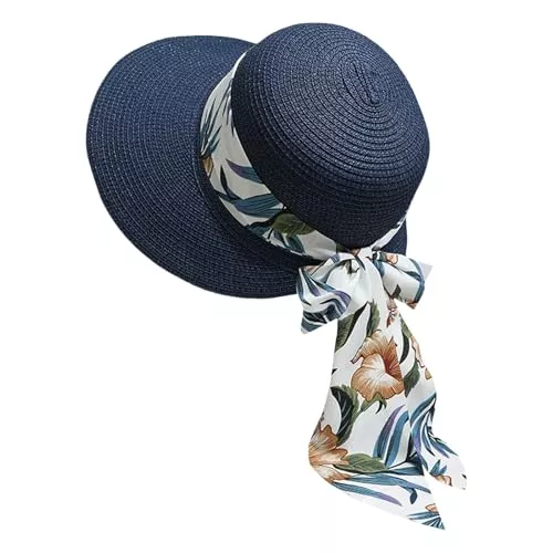 Generic Hüte & Mützen Stroh-Sonnenhut für Damen, Faltbarer Floppy-Strohhut, breite Krempe, Sommer-Strandhut mit Schleife, Sonnenhüte für Damen, Outdoor, Reisen, Urlaub, UPF 50+ Leicht Sommerhut